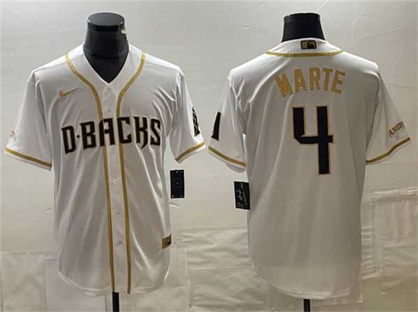 Men%27s Arizona Diamondbacks #4 Ketel Marte White Gold Cool Base Stitched Baseball Jersey->arizona diamondbacks->MLB Jersey